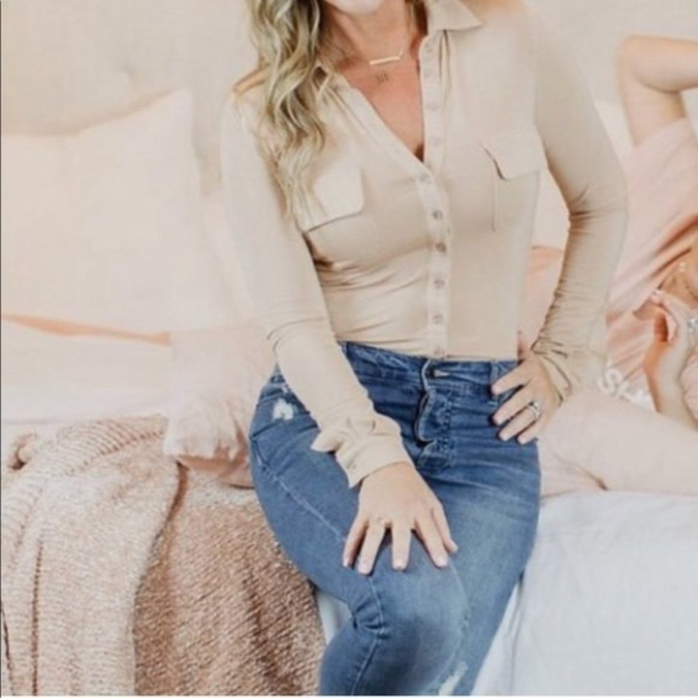Kittenish Beige Shirt Bodysuit (S)